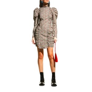 Ganni Ruched Floral-print Organic Cotton-poplin Mini Dress